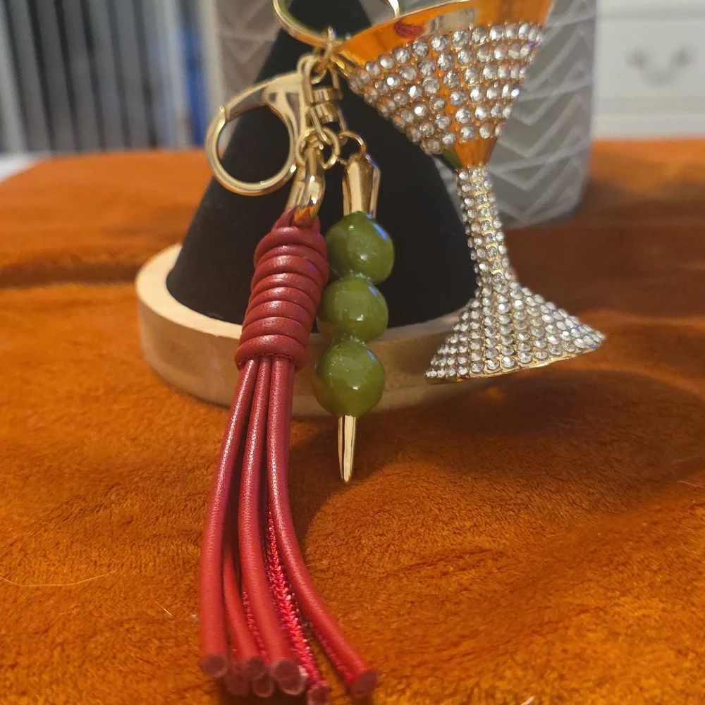 Piper Silver and Red Keychain with Green Beads